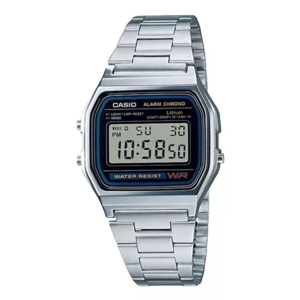 Relógio Casio Digital A158wa-1df Prata Vintage Pulseira Em Aço Inoxidável